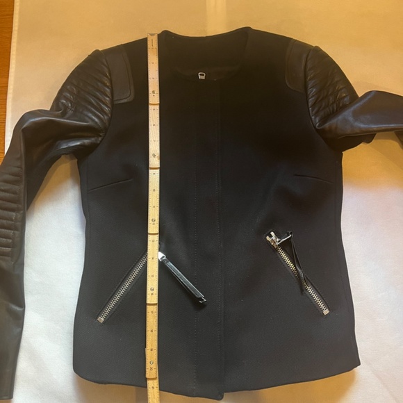 REBECCA TAYLOR Moto Biker Leather Quilted Twill Quilt Oversized Jacket 2‎ XS - Picture 11 of 14